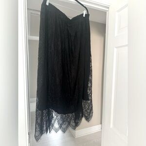 Black lace overlay midi skirt